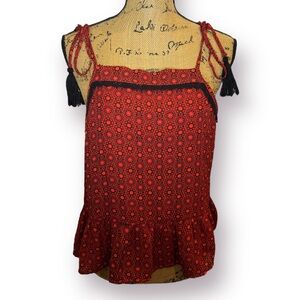Disney Pirates of the Caribbean Juniors XL Red Black Sleeveless Tassel Cami Top